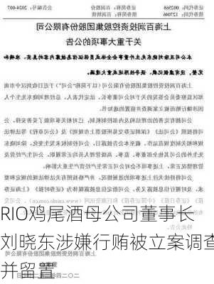 RIO鸡尾酒母公司董事长刘晓东涉嫌行贿被立案调查并留置